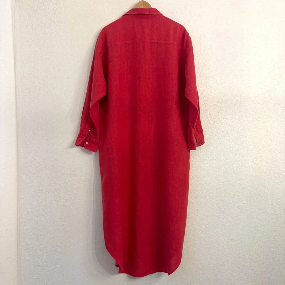 Frank & Eileen Megan Maxi Shirtdress OS Washed Linen Summer Red Button Americana - Picture 3 of 12